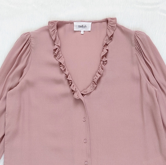 ba&sh Ruffle Trim Unity Blouse Top In Pink | Size 2/M - Picture 14 of 16